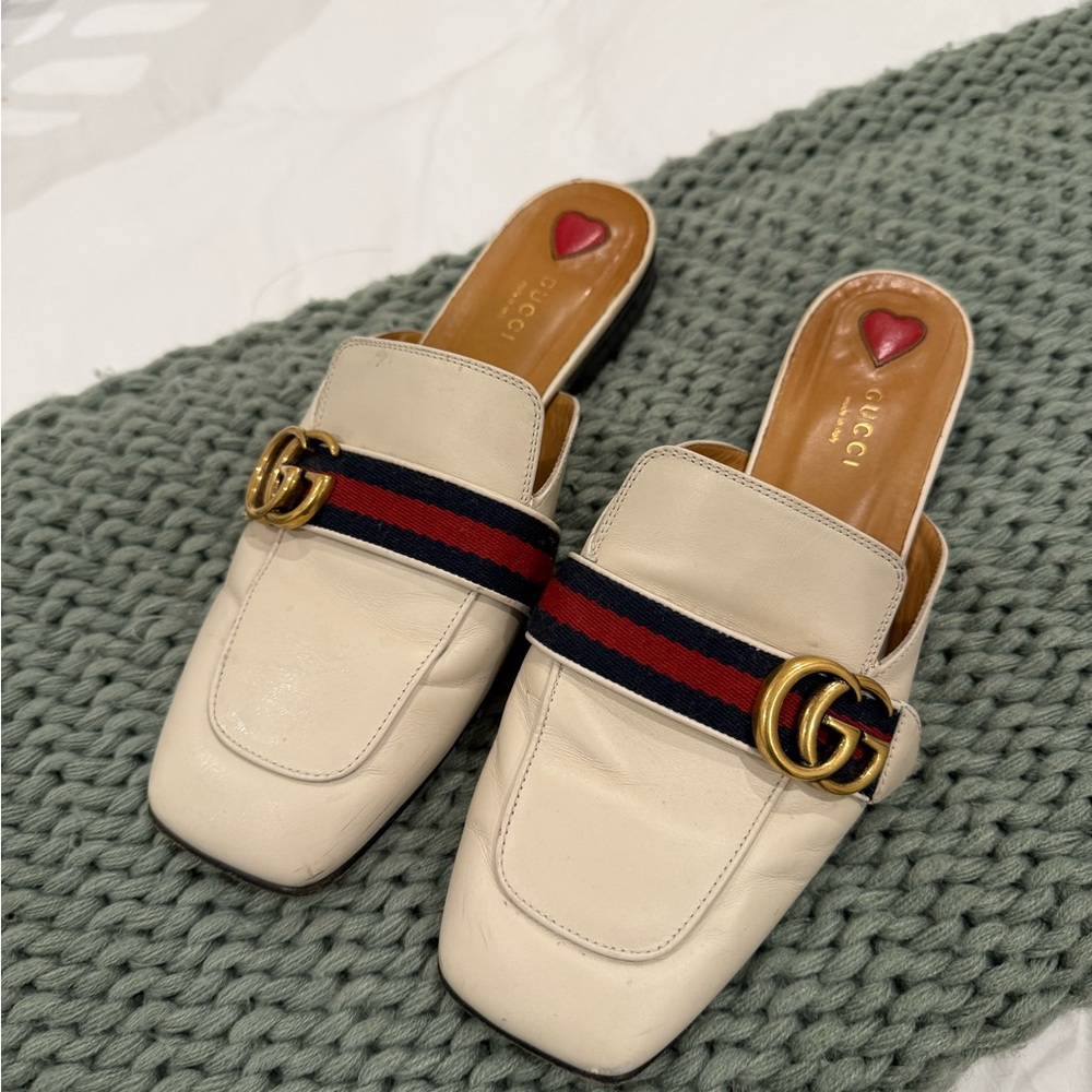 Gucci Off-white Leather Peyton GG Mules - Picture 5 of 6